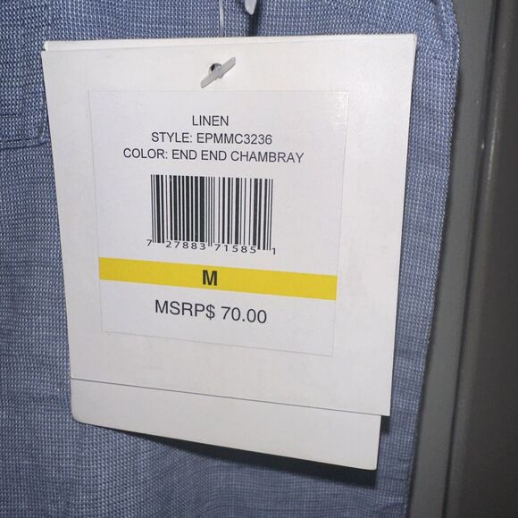 Ellen Tracy Women Size Medium Sleeveless Gold Zipper Front Tunic Chambray Linen - Picture 6 of 11